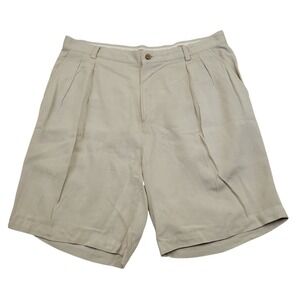 Mens Tommy Bahama Relax 100% silk Beige Pleated Shorts 36 Textured Fabric FLAW